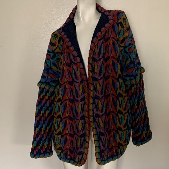 KOLOR KNOTS 100% wool made in Ireland women’s sweater cardigan colorful - Picture 4 of 15